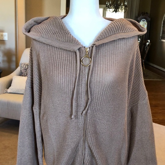 Oversized front zipper knitted hoodie sweater - Picture 6 of 16